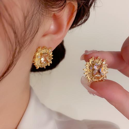 Cubic Zirconia Micro Pave Brass Earring real gold plated micro pave cubic zirconia & for woman gold Sold By Pair