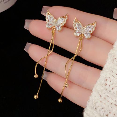 Cubic Zirconia Micro Pave Brass Earring Butterfly real gold plated micro pave cubic zirconia & for woman gold Sold By Pair