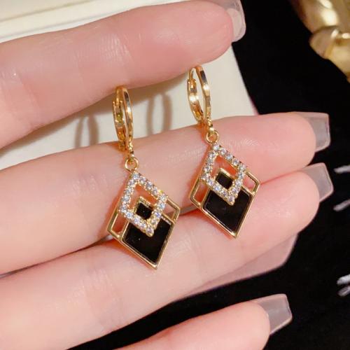 Cubic Zirconia Micro Pave Brass Earring with Acrylic real gold plated micro pave cubic zirconia & for woman gold Sold By Pair