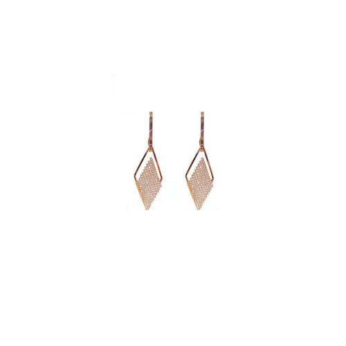 Boucles d'oreilles en laiton zircon cubique pavent, Plaqué d'or, pavé de micro zircon & pour femme, Or, 67x17mm, Vendu par paire