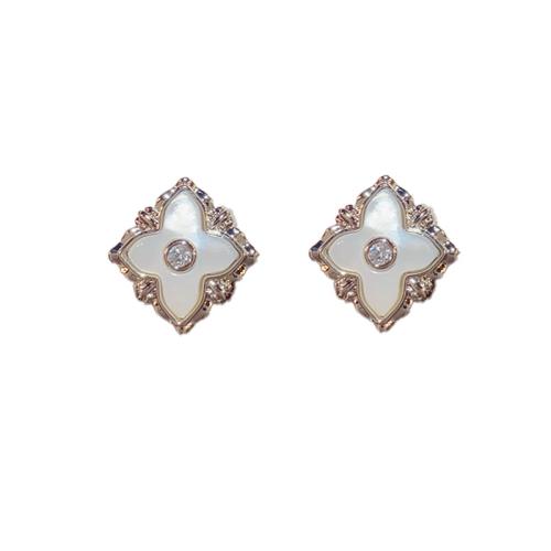 Boucles d'oreilles en laiton zircon cubique pavent, avec coquille, Plaqué d'or, pavé de micro zircon & pour femme, plus de couleurs à choisir, 17x17mm, Vendu par paire