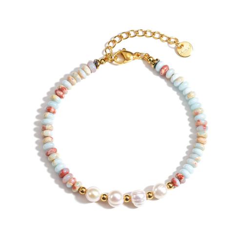 Pulsera de Acero Inoxidable, acero inoxidable 304, con Piedras preciosas & Perlas plásticas, hecho a mano, diferentes estilos para la opción & para mujer, más colores para la opción, Vendido por UD