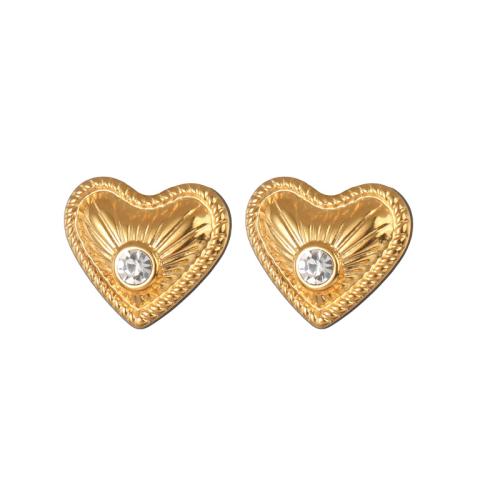 Stainless Steel Stud Earrings 304 Stainless Steel with Shell & Plastic Pearl Heart plated & micro pave cubic zirconia & for woman Sold By Pair