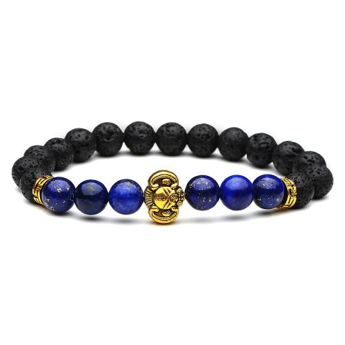 Lapis lazuli bracelet, avec lave volcanique & alliage de zinc, éléphant, Vintage & unisexe, plus de couleurs à choisir, Longueur:Environ 7.3 pouce, Vendu par PC