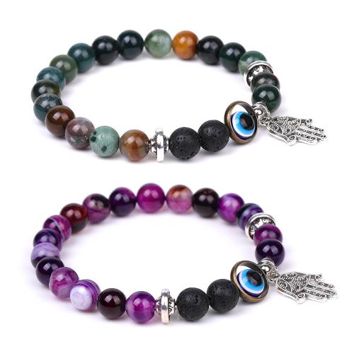 Gemstone Bracelet, with Resin & Tibetan Style, Hamsa, polished, different materials for choice & Unisex, Length:Approx 7.4 Inch, Sold By PC