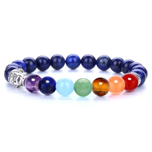 Piedras preciosas Pulsera, con aleación de zinc, Buda, diferentes materiales para la opción & unisexo, longitud aproximado 7.3 Inch, Vendido por UD