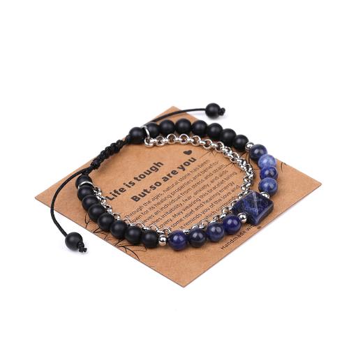 Gemstone Bracelet, with Polyester Cord & 304 Stainless Steel, Pyramidal, handmade, different materials for choice & Unisex, Length:Approx 6.7-10.2 Inch, Sold By PC