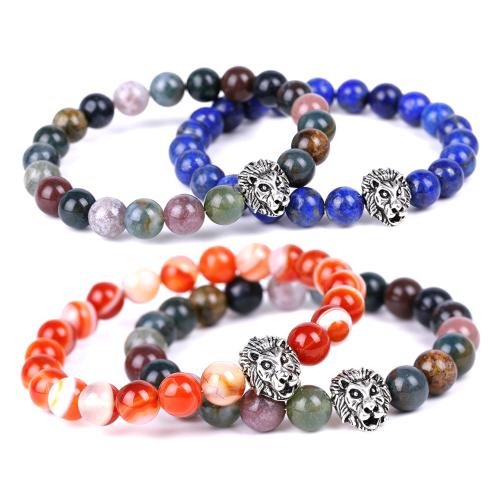 Gemstone Bracelet, with Tibetan Style, Lion, different materials for choice & Unisex, Length:Approx 7.3 Inch, Sold By PC