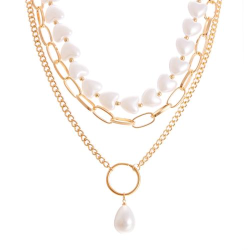 Tibetan Style Necklace, with Plastic Pearl, gold color plated, different styles for choice & for woman, Sold By PC