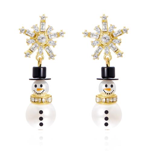 Tibetan Style Drop Earring, with Plastic Pearl, Snowman, gold color plated, Christmas jewelry & different styles for choice & for woman & with rhinestone, Sold By Pair