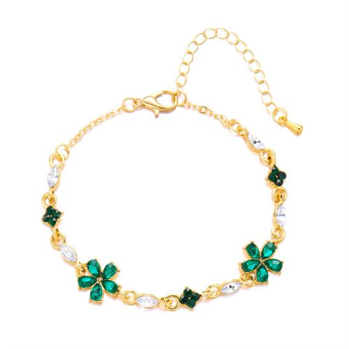 Tibetan Style Bracelet, with 1.97inch extender chain, Flower, gold color plated, for woman & with rhinestone, more colors for choice, Length:Approx 7.09 Inch, Sold By PC