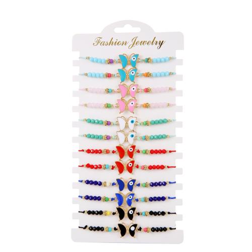 alliage de zinc Set de bracelet, avec cordon de polyester & cristal, papillon, fait à la main, pour femme & émail, multicolore, Longueur Environ 7-9 pouce, Vendu par fixé