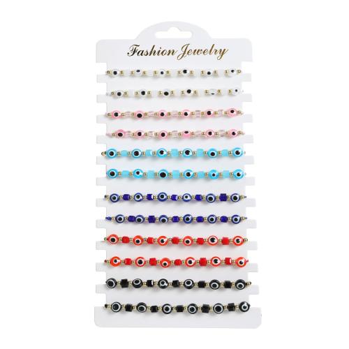 résine Set de bracelet, avec cordon de polyester & cristal, Mauvais œil, fait à la main, réglable & pour femme, multicolore, Longueur Environ 6.2-10.2 pouce, Vendu par fixé