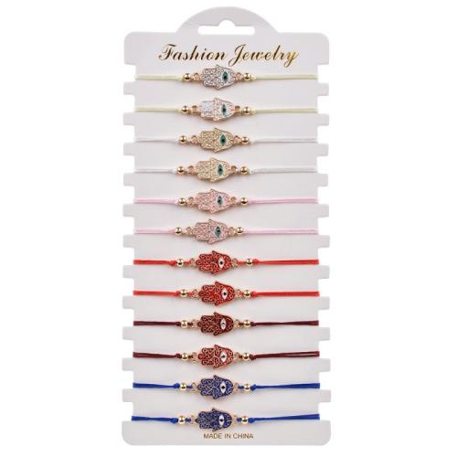 alliage de zinc Set de bracelet, avec cordon de polyester, Main de Fatma, Placage, réglable & pour femme & émail, multicolore, Longueur Environ 7-9 pouce, Vendu par fixé