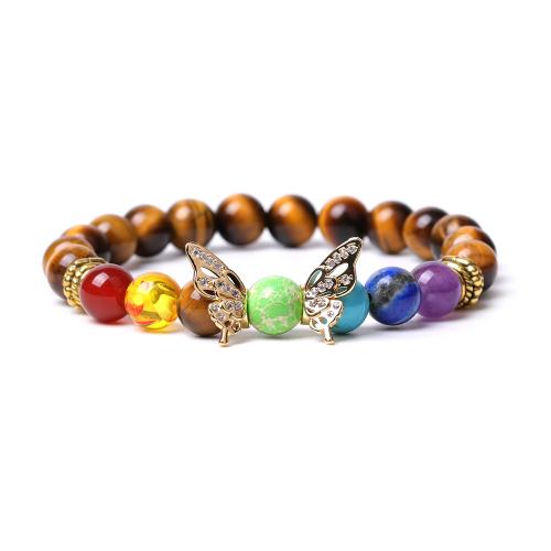 Gemstone Bracelet, with Tibetan Style, Butterfly, handmade, different materials for choice & Unisex & with rhinestone, beads length 8mm, Length:Approx 7-7.5 Inch, Sold By PC