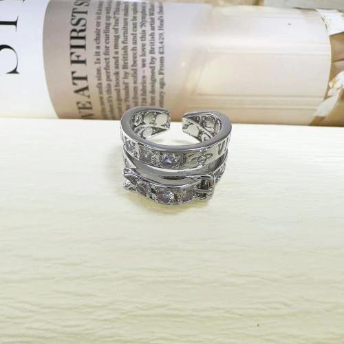 Brass Finger Ring, fashion jewelry & Unisex & with rhinestone, more colors for choice, Inner diameter 17mm, Sold By PC