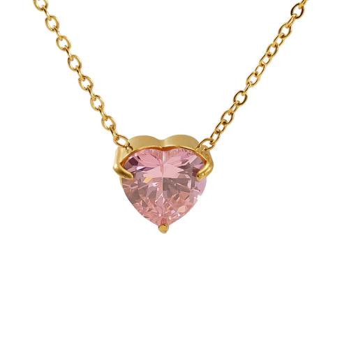 Collier de bijoux en acier inoxydable, Acier inoxydable 304, avec 5cm chaînes de rallonge, coeur, bijoux de mode & pavé de micro zircon & pour femme, plus de couleurs à choisir, Longueur:Environ 45 cm, Vendu par PC