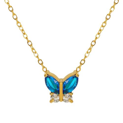 Collier de bijoux en acier inoxydable, Acier inoxydable 304, avec 5cm chaînes de rallonge, papillon, bijoux de mode & pavé de micro zircon & pour femme, plus de couleurs à choisir, Longueur Environ 45 cm, Vendu par PC