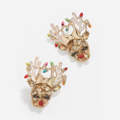 Boucles d'oreilles de Noël, alliage de zinc, Conception de Noël & bijoux de mode & pavé de micro zircon & pour femme & émail, 30x33mm, Vendu par paire