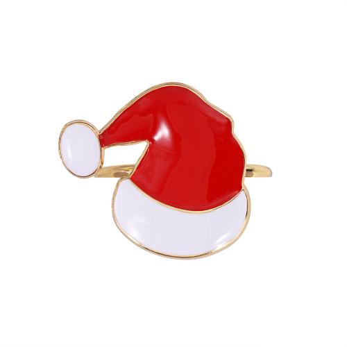 Zinc Alloy Servet Ring, Hoed van Kerstmis, gold plated, Kerstontwerp & glazuur, nikkel, lood en cadmium vrij, 41x38mm, Verkocht door PC