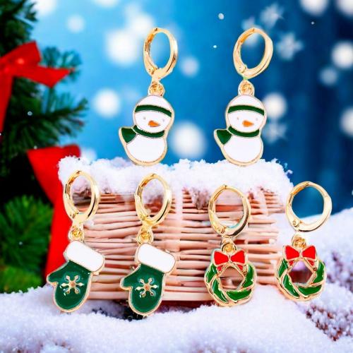 Pendientes de Navidad, aleación de zinc, chapado en color dorado, Diferente forma para la elección & Diseño de Navidad & Joyería & para mujer & esmalte, más colores para la opción, libre de níquel, plomo & cadmio, Vendido por Par