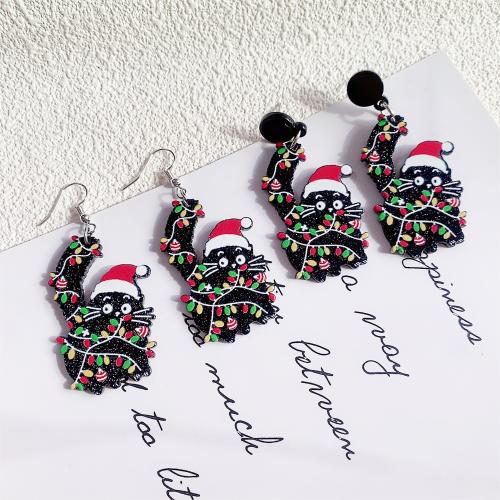 Boucles d'oreilles de Noël, Acrylique, chat, Conception de Noël & bijoux de mode & styles différents pour le choix & pour femme, plus de couleurs à choisir, 30x40mm, Vendu par paire