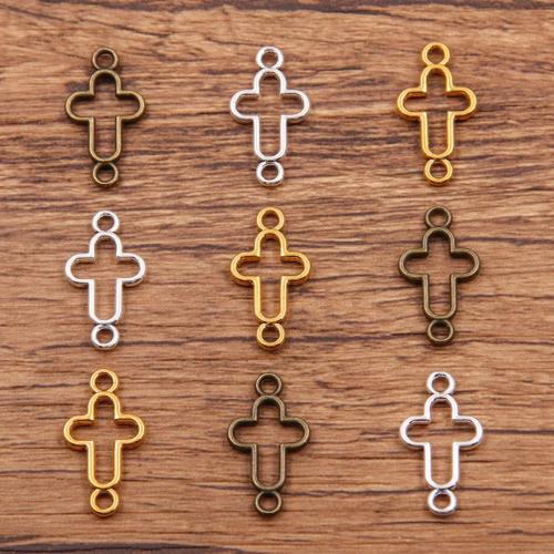 Cross Tibetan Style Connector, plated, DIY & 1/1 loop & hollow, more colors for choice, nickel, lead & cadmium free, 10x19mm, Hole:Approx 1mm, Approx 100PCs/Bag, Sold By Bag