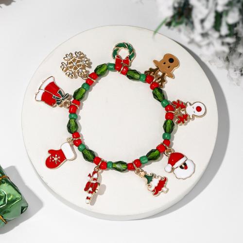 Christmas Holiday Bracelet, Tibetan Style, with Crystal, gold color plated, Christmas Design & fashion jewelry & for woman & enamel, nickel, lead & cadmium free, Inner Diameter:Approx 50mm, Length:Approx 18 cm, Sold By PC