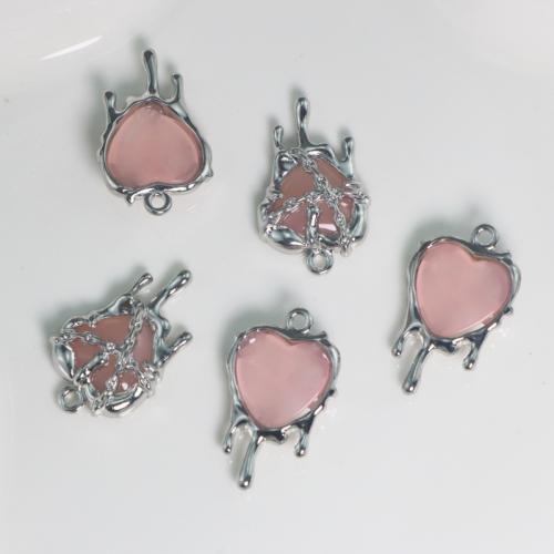 Resin Zinc Alloy Pendants with Resin Heart silver color plated DIY nickel lead & cadmium free Sold By PC