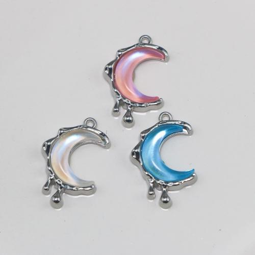 Zinc Alloy Rhinestone Pendants Moon silver color plated DIY & with rhinestone nickel lead & cadmium free Sold By PC