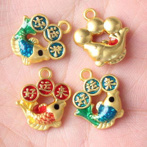 Tibetan Style Enamel Pendants, Fish, gold color plated, DIY, more colors for choice, nickel, lead & cadmium free, 16x14mm, 100PCs/Bag, Sold By Bag