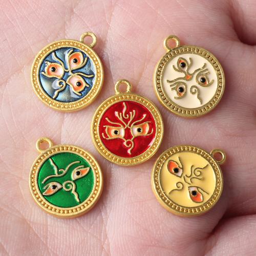 Tibetan Style émail Pendants, alliage de zinc, Rond, Placage de couleur d'or, envoyé au hasard & DIY, plus de couleurs à choisir, protéger l'environnement, sans nickel, plomb et cadmium, 16x13mm, 100PC/sac, Vendu par sac