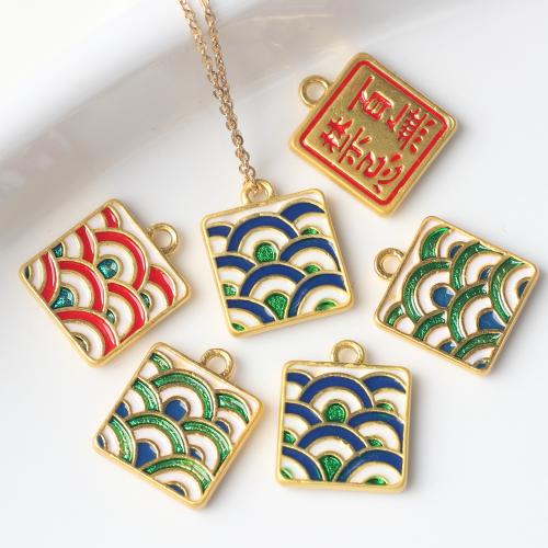 Tibetan Style Enamel Pendants,  Square, gold color plated, DIY, more colors for choice, nickel, lead & cadmium free, 15x12mm, 100PCs/Bag, Sold By Bag