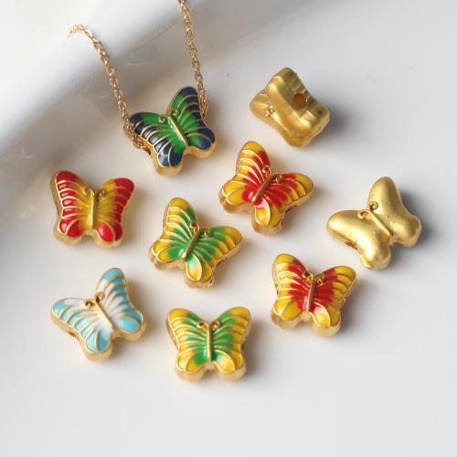 Zinc Alloy Animal Beads Butterfly gold color plated DIY & enamel nickel lead & cadmium free Sold By Bag