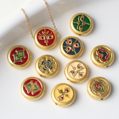 Tibetan Style Jewelry Beads, Round, gold color plated, DIY & different designs for choice & enamel, more colors for choice, nickel, lead & cadmium free, 13mm, 100PCs/Bag, Sold By Bag