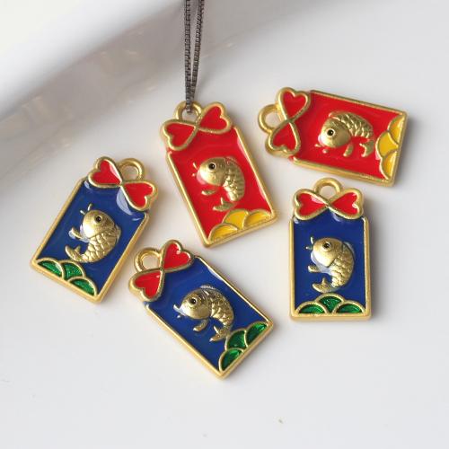 Zinc Alloy émail Pendants, alliage de zinc, rectangle, Placage de couleur d'or, DIY, plus de couleurs à choisir, protéger l'environnement, sans nickel, plomb et cadmium, 17x9mm, 100PC/sac, Vendu par sac