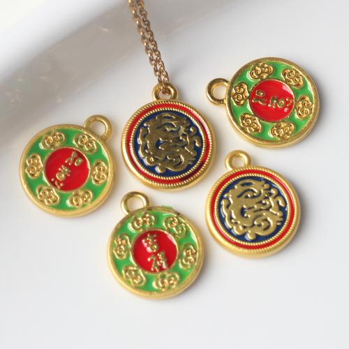 Tibetan Style Enamel Pendants, Round, gold color plated, DIY & different designs for choice, more colors for choice, nickel, lead & cadmium free, 15x13mm, 100PCs/Bag, Sold By Bag