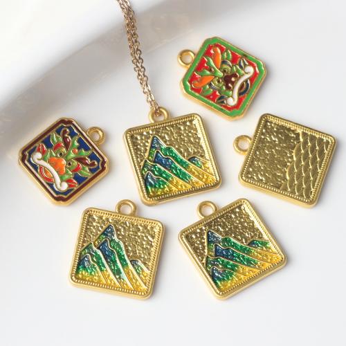 Tibetan Style Enamel Pendants,  Square, gold color plated, DIY & different designs for choice, more colors for choice, nickel, lead & cadmium free, 16x13mm, 100PCs/Bag, Sold By Bag