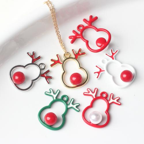 Zinc Alloy Enamel Pendants with Plastic Pearl Deer plated DIY nickel lead & cadmium free Sold By Bag