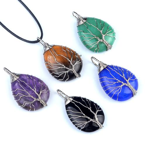 Gemstone Pendants Jewelry, Natural Stone, with Iron, DIY & different materials for choice, more colors for choice, 25x35mm, Sold By PC