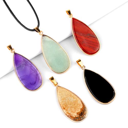 Gemstone Pendants Jewelry, Natural Stone, with Iron, DIY & different materials for choice, more colors for choice, 20x40mm, Sold By PC