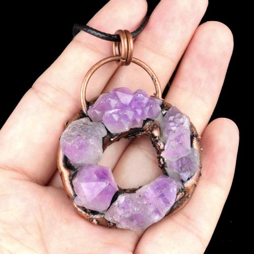 Quarz Halskette, Amethyst, mit Wachsschnur & Eisen, Modeschmuck, gemischte Farben, verkauft von PC