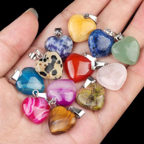 Gemstone Pendants Jewelry, Natural Stone, with Iron, Heart, DIY & different materials for choice, more colors for choice, 16x16mm, Sold By PC