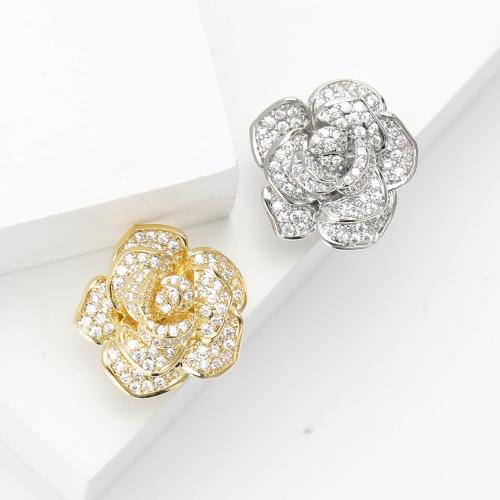 Fashion Brooch Jewelry Brass Flower plated fashion jewelry & micro pave cubic zirconia nickel lead & cadmium free Sold By PC