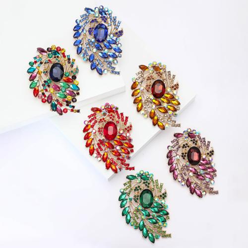 Zinc Alloy Brooches Flower plated fashion jewelry & with rhinestone nickel lead & cadmium free Sold By PC