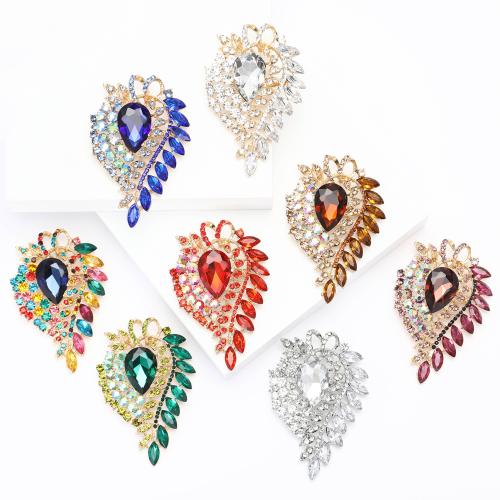 Zinc Alloy Brocher, Flower, forgyldt, mode smykker & med rhinestone, flere farver til valg, nikkel, bly & cadmium fri, 62x91mm, Solgt af PC