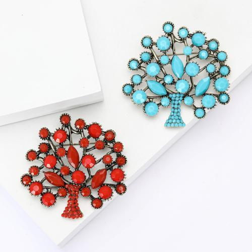 Tibetan Style Brooches, Tree, plated, fashion jewelry & with rhinestone, more colors for choice, nickel, lead & cadmium free, 54x57mm, Sold By PC