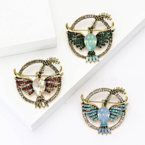 Tibetan Style Brooches, Dove, plated, fashion jewelry & with rhinestone, more colors for choice, nickel, lead & cadmium free, 38x38mm, Sold By PC