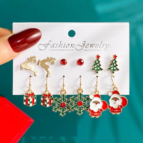 Boucles d'oreilles de Noël, alliage de zinc, 6 pièces & Conception de Noël & pour femme & émail, Vendu par fixé