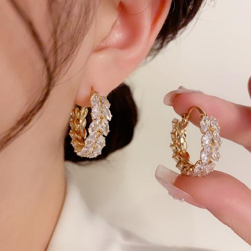 Cubic Zirconia Micro Pave Brass Earring real gold plated micro pave cubic zirconia & for woman Sold By Pair